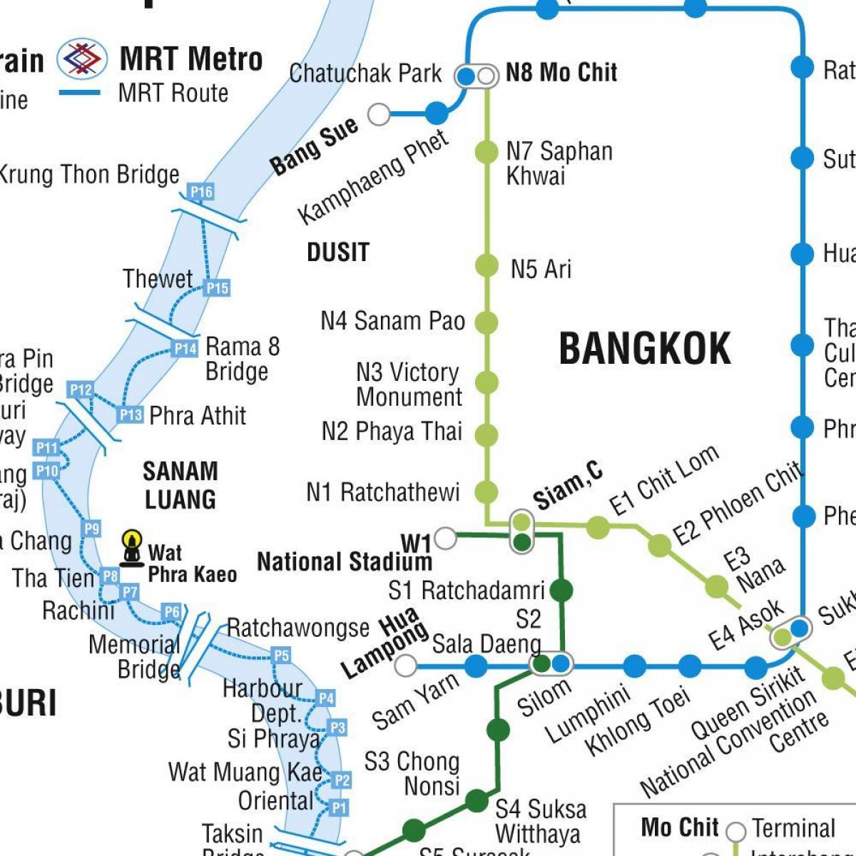 kort af bangkok metro og mínútna