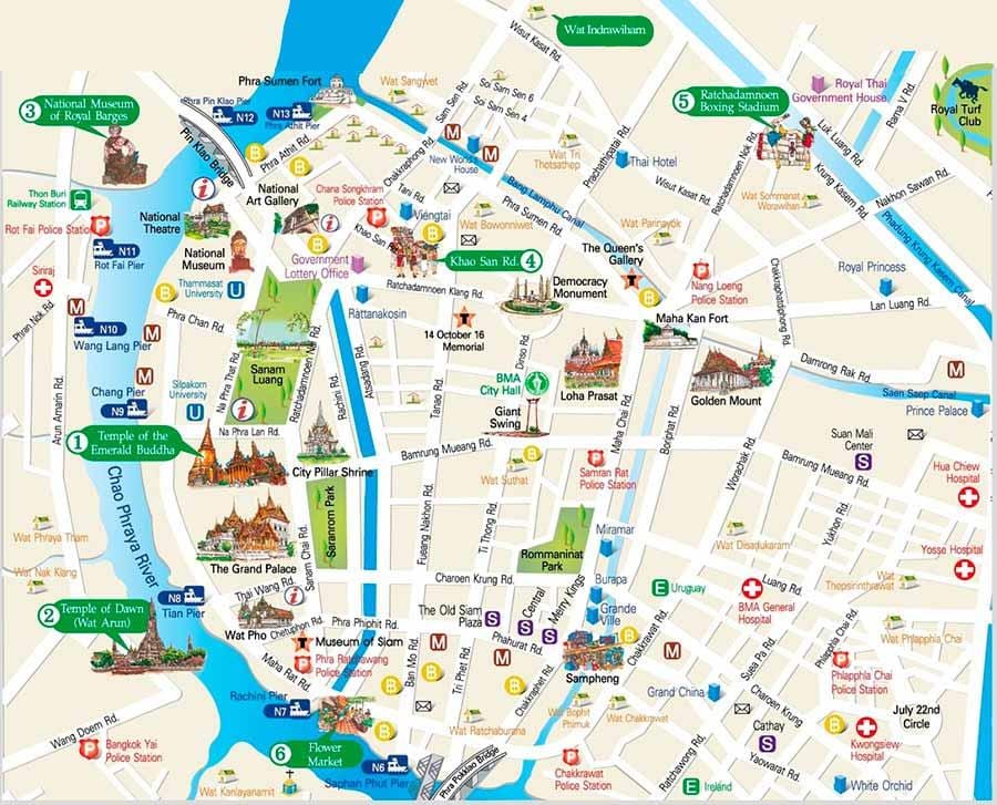bangkok staðir til að heimsækja kort