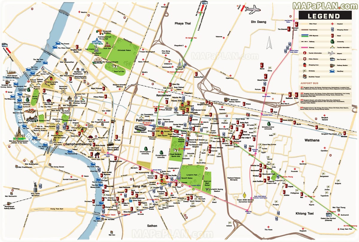 bangkok helstu staðir kort