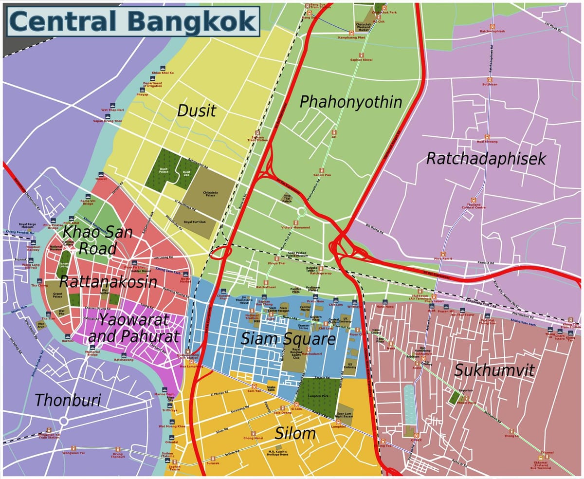 svæði bangkok kort