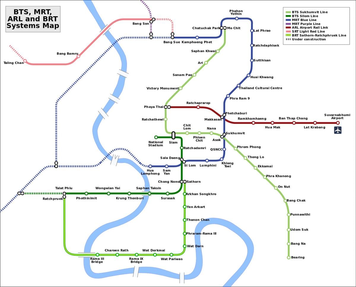 flugvöllur járnbrautum hlekkur kort bangkok