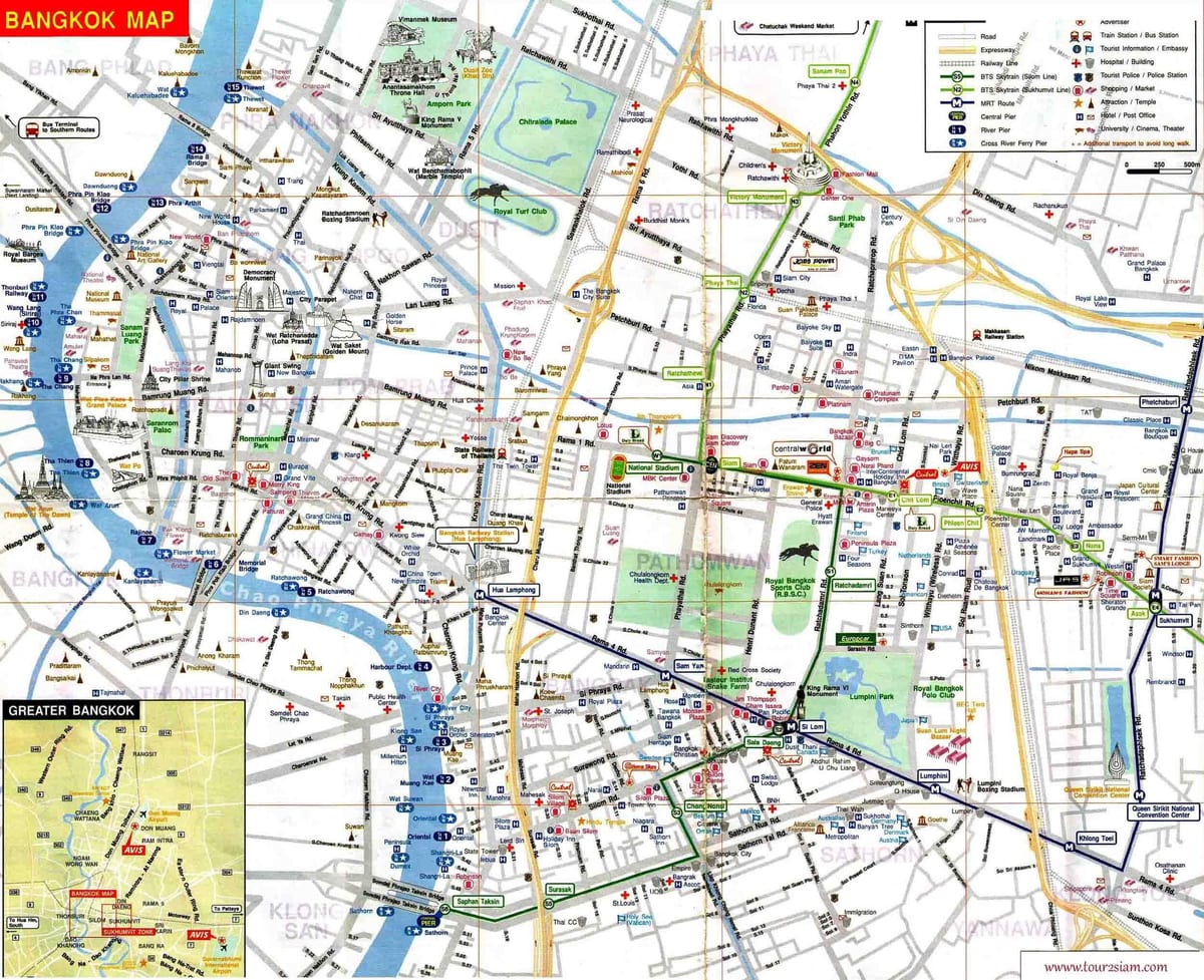 bangkok ferðamaður kort ensku