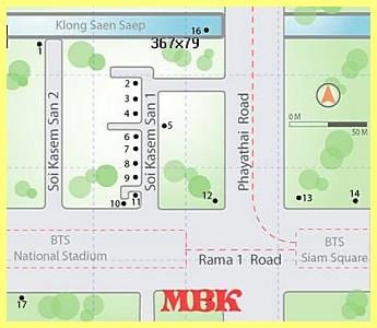 mbk verslunarmiðstöð í bangkok kort