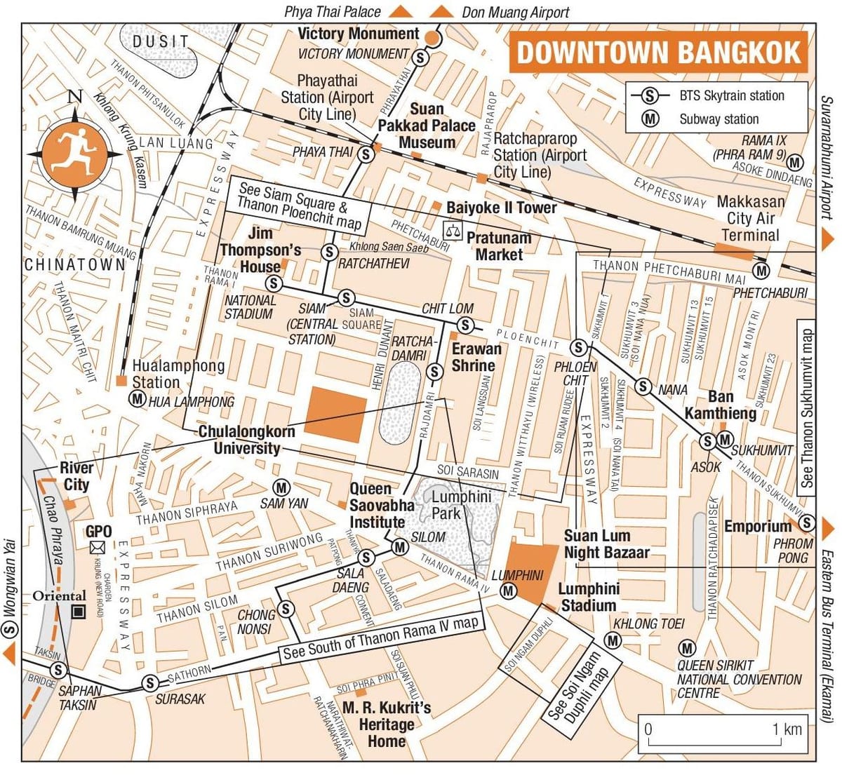 bangkok miðbær kort
