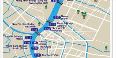 Kort af bangkok river tjá bátnum
